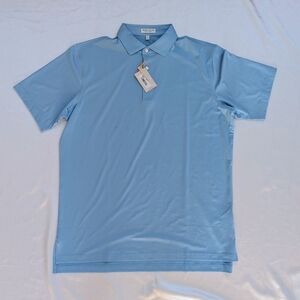 Peter Millar Men's Cottage Blue Solid Performance Polo Shirt Large